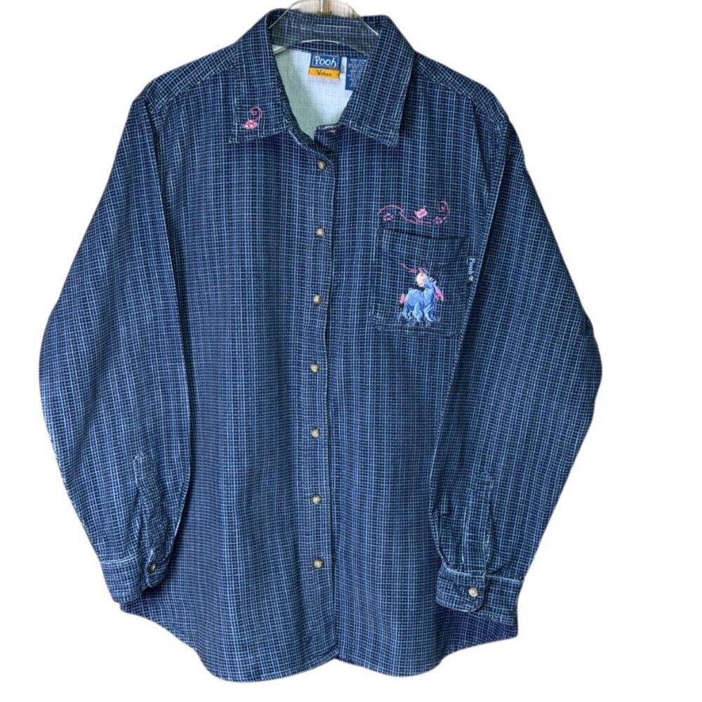 Disney Pooh Woman Vintage 1990s Eeyore Corduroy Shirt 18W 20W Blue